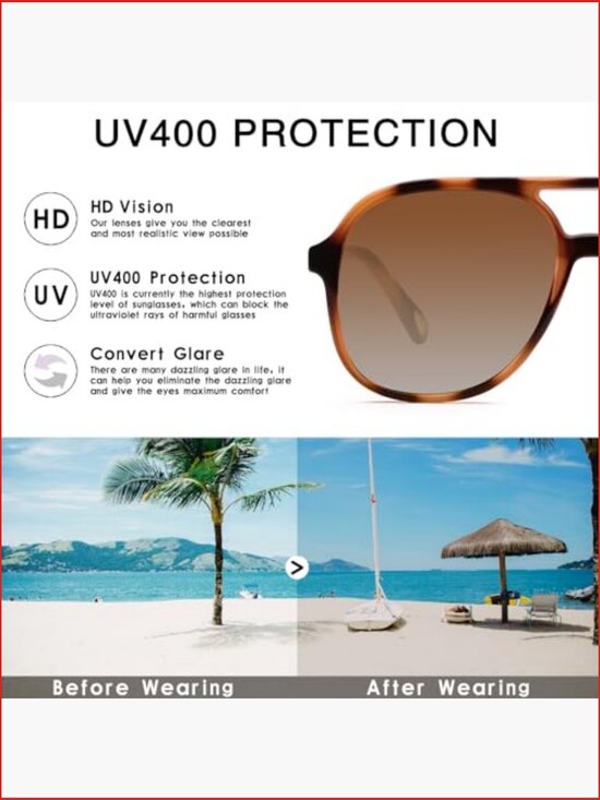 Retro Square Aviator Sunglasses UV400 Protection Unisex Double Bridge main image 7